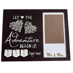 Mr. & Mrs. Wedding Countdown Frame Let the Adventure Begin Wood Brown and White